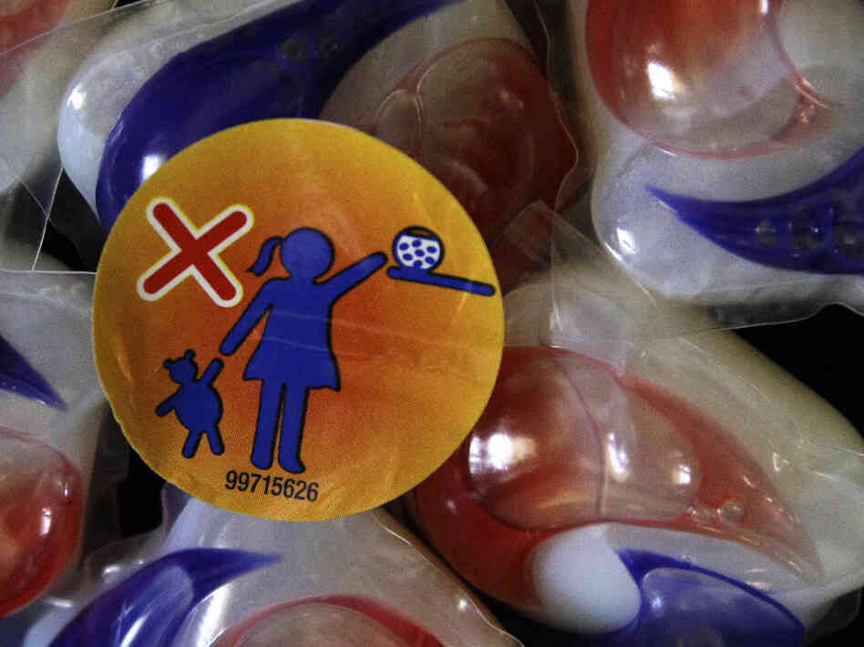 A label on a package of Tide laundry detergent packets warns parents to keep them away from children. Nearly 250 cases of illness from such packets have been reported to poison control centers this year. A label on a package of Tide laundry detergent packets warns parents to keep them away from children. Nearly 250 cases of illness from such packets have been reported to poison control centers this year.