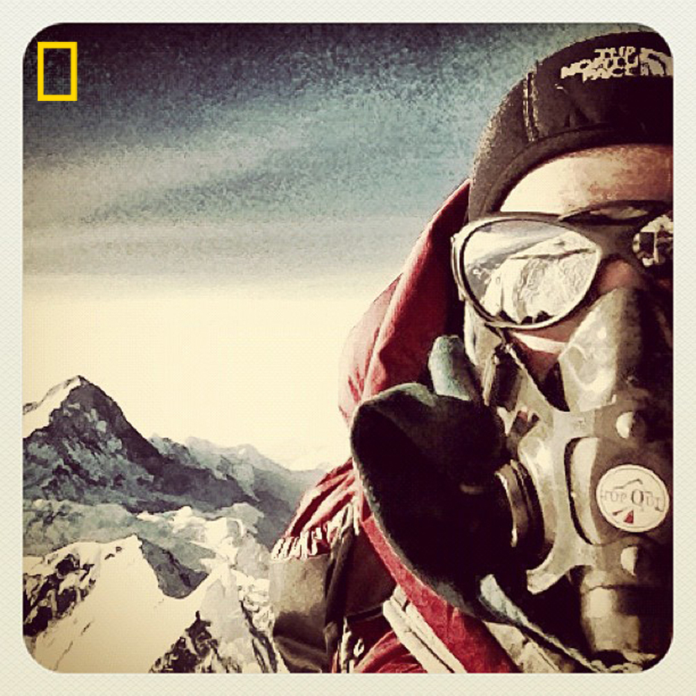 A self-portrait by climber Emily Harrington atop Mount Everest.