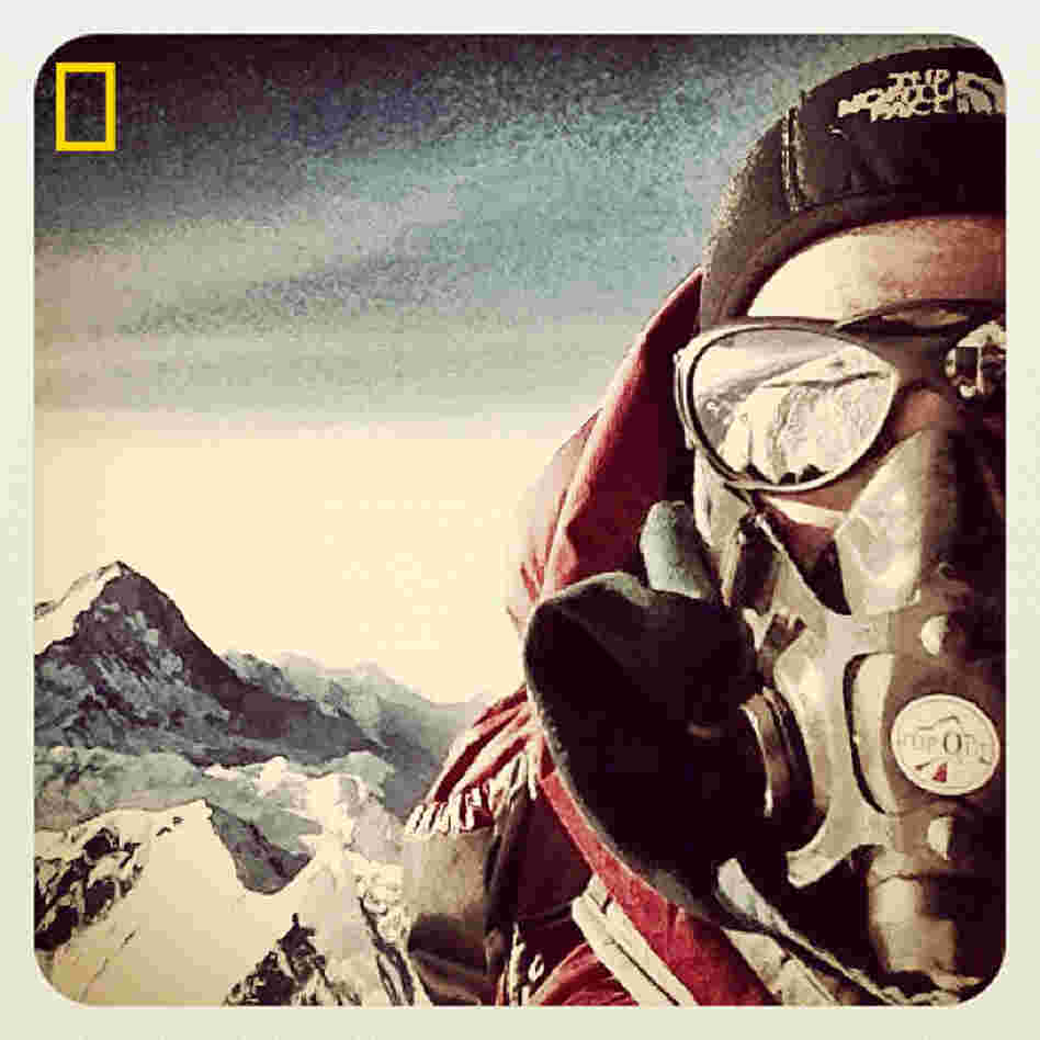 A self-portrait by climber Emily Harrington atop Mount Everest.