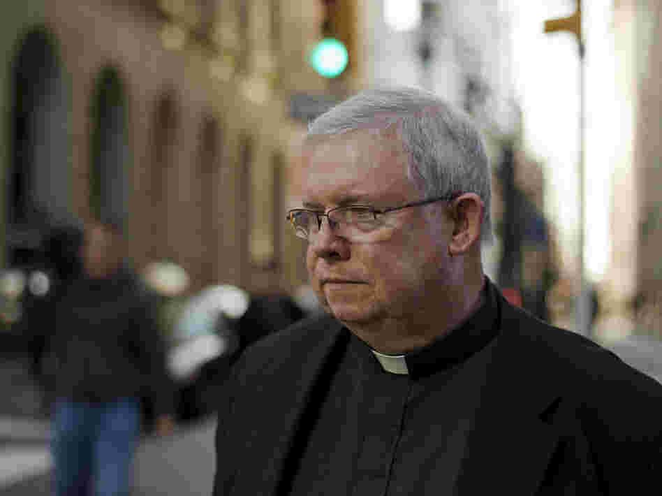 Monsignor William Lynn leaves the Criminal Justice Center in Philadelphia in March. When he finally took to the stand after two months of testimony, the prosecutor called him a liar over and over.
