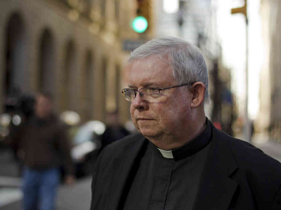 Monsignor William Lynn leaves the Criminal Justice Center in Philadelphia in March. When he finally took to the stand after two months of testimony, the prosecutor called him a liar over and over.