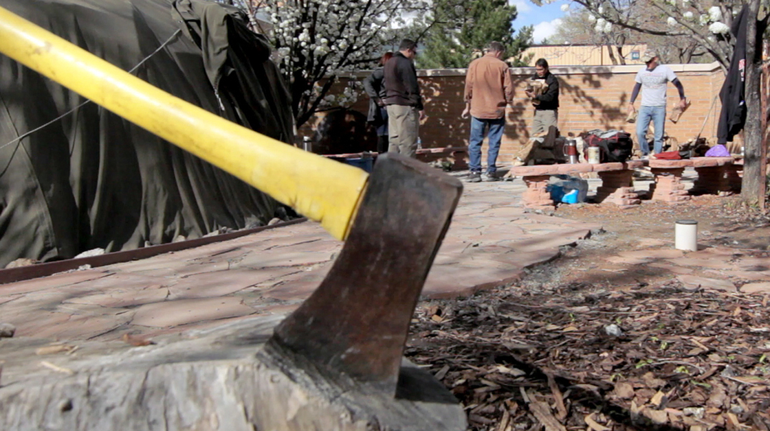Veterans make preparations for a sweat lodge ceremony at Salt Lake City's Veterans Affairs center.