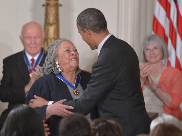 President Obama presents the Presidential Medal of Freedom to author Toni Morrisson during a ceremony in the East Room of the White House in Washington.