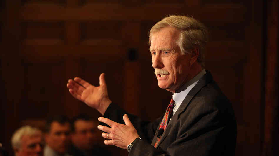 Former Maine Gov. Angus King speaks March 5 at Bowdoin College in Brunswick, Maine.