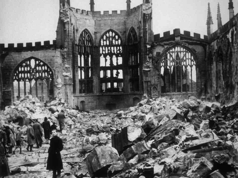 Coventry Cathedral in ruins, November 1940. Britten's War Requiem was written for the church's reconsecration more than 20 years after it was destroyed by Nazi bombers.