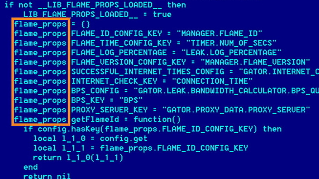 An undated screen grab, released by the Kaspersky Lab, showing some of the programming behind Flame.