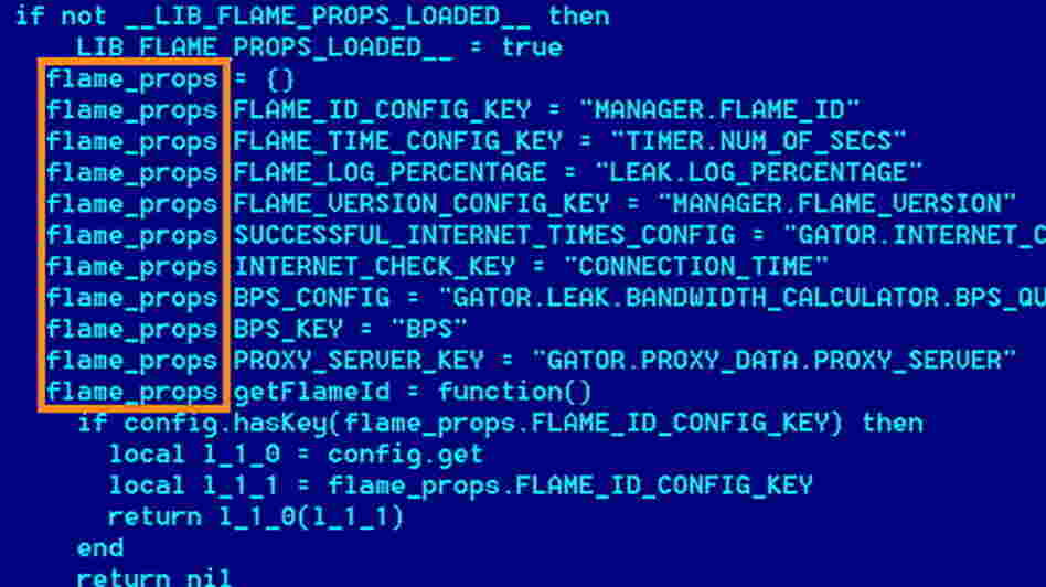 An undated screen grab, released by the Kaspersky Lab, showing some of the programming behind Flame.