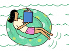 Illustration: Girl reading in an innertube. Illustration: Girl reading in an innertube.