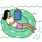 Illustration: Girl reading in an innertube.