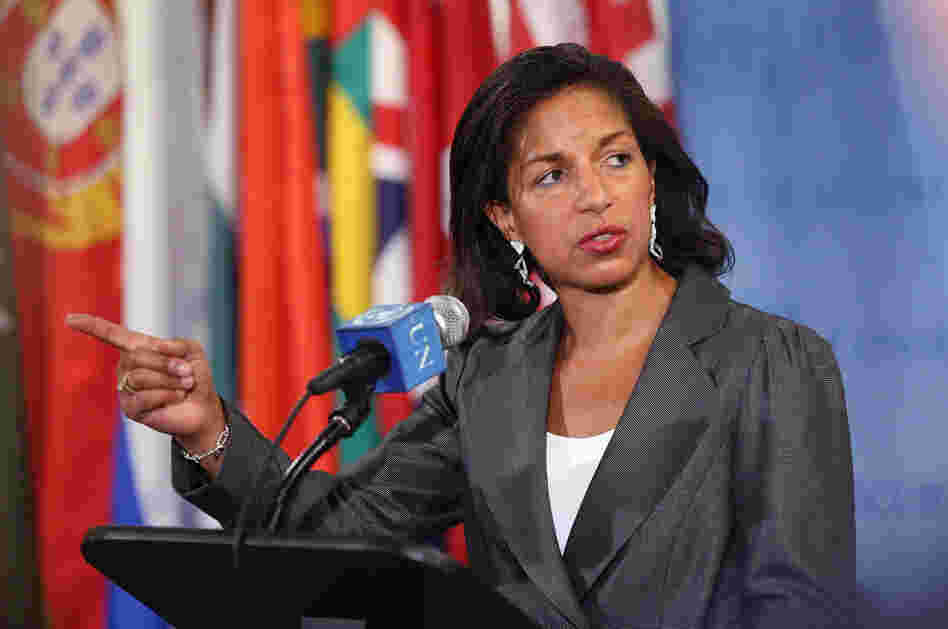 U.S. Ambassador to the United Nations Susan Rice speaks to the media after a U.N. Security Council meeting on Syria on Wednesday.