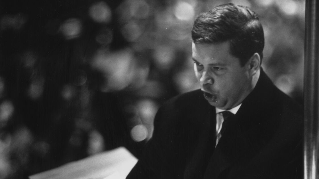 German baritone Dietrich Fischer-Dieskau performing in England in 1962.