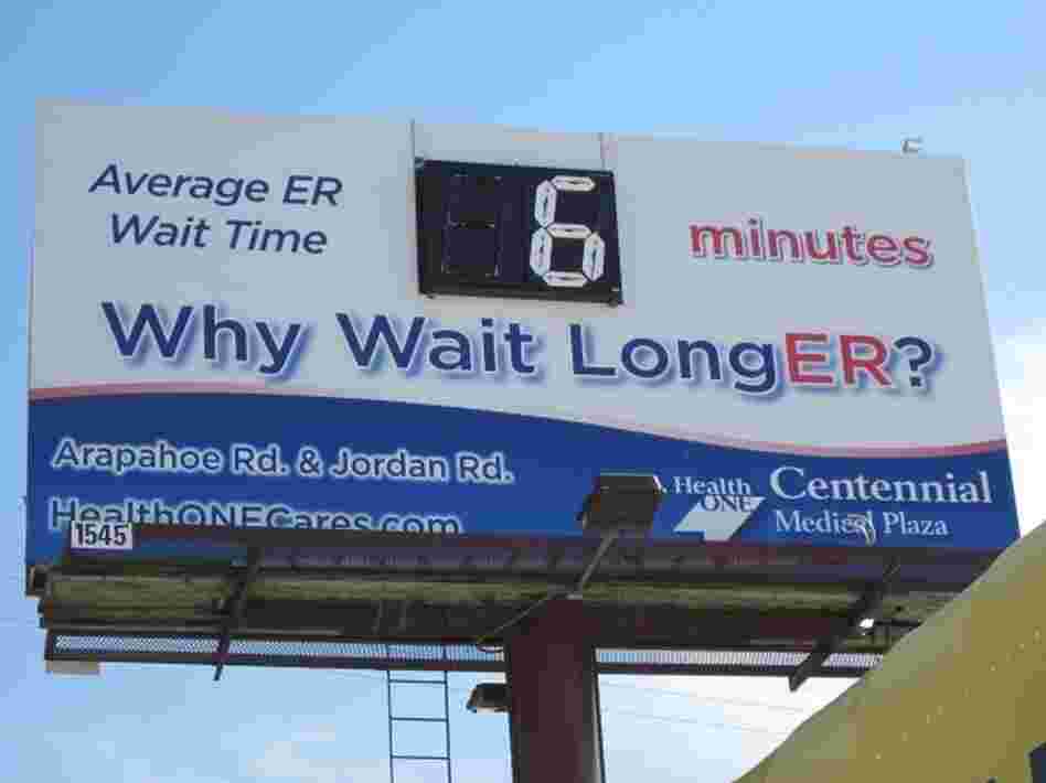 HealthOne is a Colorado hospital chain that is opening a psychiatric ward to take pressure off its hospitals' emergency rooms, including the one on the billboard.