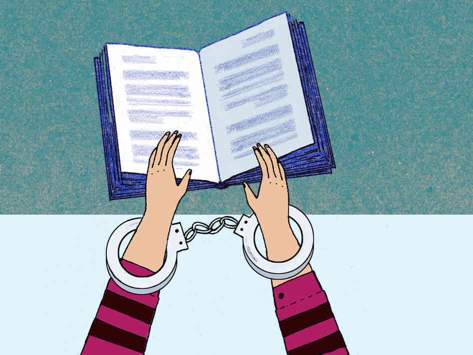 Illustration: Handcuffed hands hold a book. Illustration: Handcuffed hands hold a book.