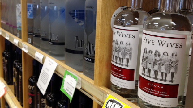 Bottles of Ogden's Own Distillery Five Wives Vodka at a state liquor store in Salt Lake City. (AP)