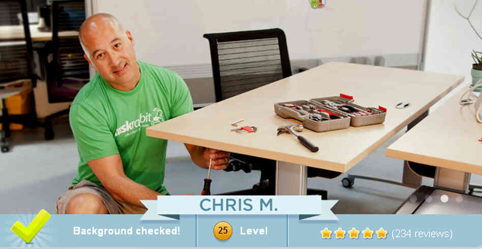An image from the TaskRabbit website shows one of the company's workers assembling a piece of furniture — a task the site says will pay $45. An image from the TaskRabbit website shows one of the company's workers assembling a piece of furniture — a task the site says will pay $45.