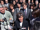 Mary Bonauto, the lawyer for the couples who challenged the Defense of Marriage Act, addresses the media after a hearing at the U.S. Court of Appeals on April 4 in Boston. Mary Bonauto, the lawyer for the couples who challenged the Defense of Marriage Act, addresses the media after a hearing at the U.S. Court of Appeals on April 4 in Boston.
