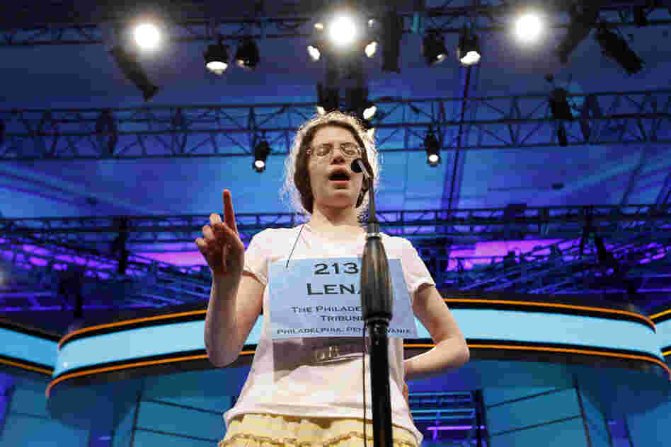 Lena Greenberg, 14, of Philadelphia, spells out a word in the air.