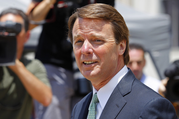 John Edwards leaves a federal courthouse during the ninth day of jury deliberations in his trial on charges of campaign corruption in Greensboro, N.C., on Thursday.