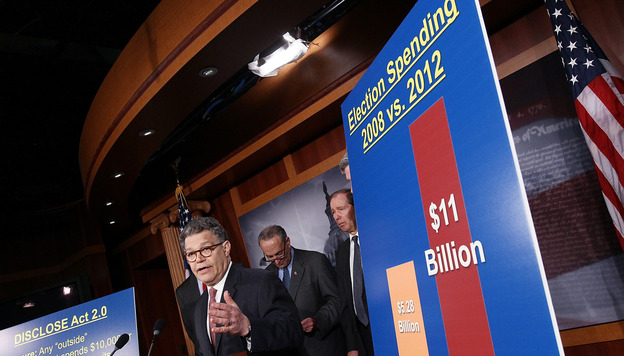 Al Franken of Minnesota was part of a group of Democratic senators at a March news conference announcing legislation "to blunt the worst effects" of the Supreme Court decision that paved the way for the rise of superPACs.