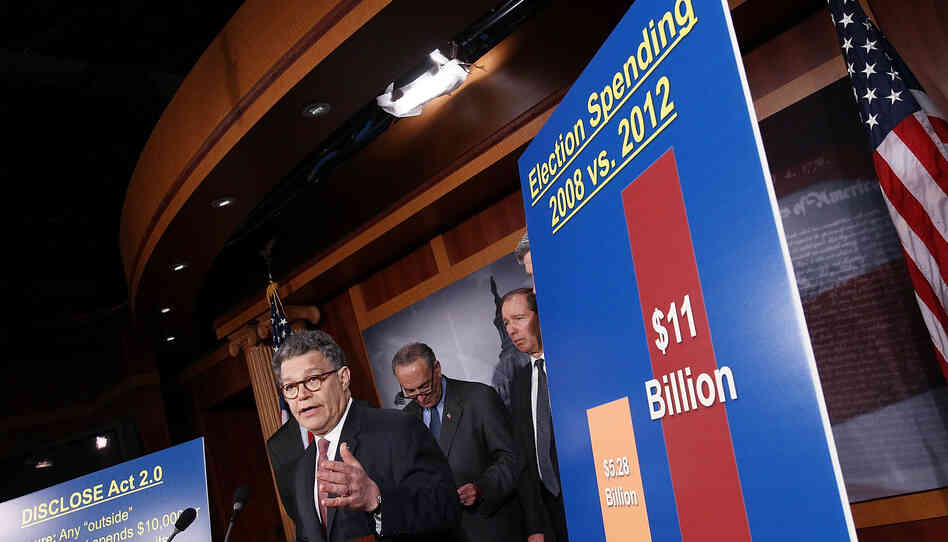 Al Franken of Minnesota was part of a group of Democratic senators at a March news conference announcing legislation "to blunt the worst effects" of the Supreme Court decision that paved the way for the rise of superPACs.