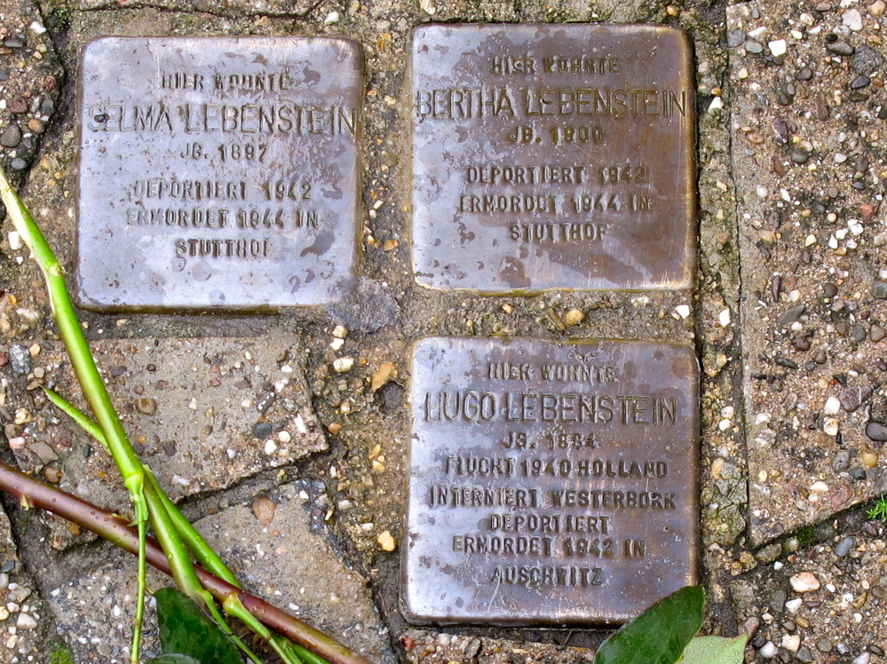 The names of Jeffrey Katz's family members are depicted on "stumbling stones" in Lembeck, Germany. His relatives owned a home on the property near the stones, before they were evicted in 1942.
