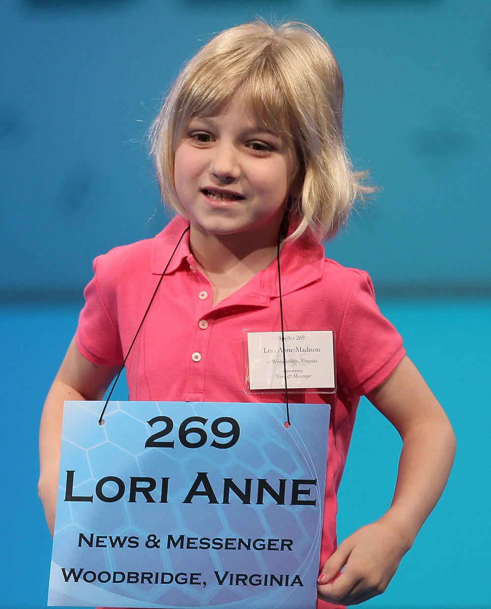 Six-year old Lori Anne Madison during Wednesday's competition at the National Spelling Bee.