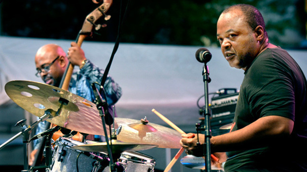 Christian McBride and Jeff "Tain" Watts (right) perform at the Detroit Jazz Festival.