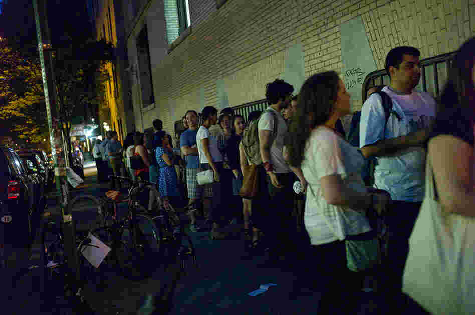 Fans gather outside Le Poisson Rouge in New York City for the Regina Spektor performance.