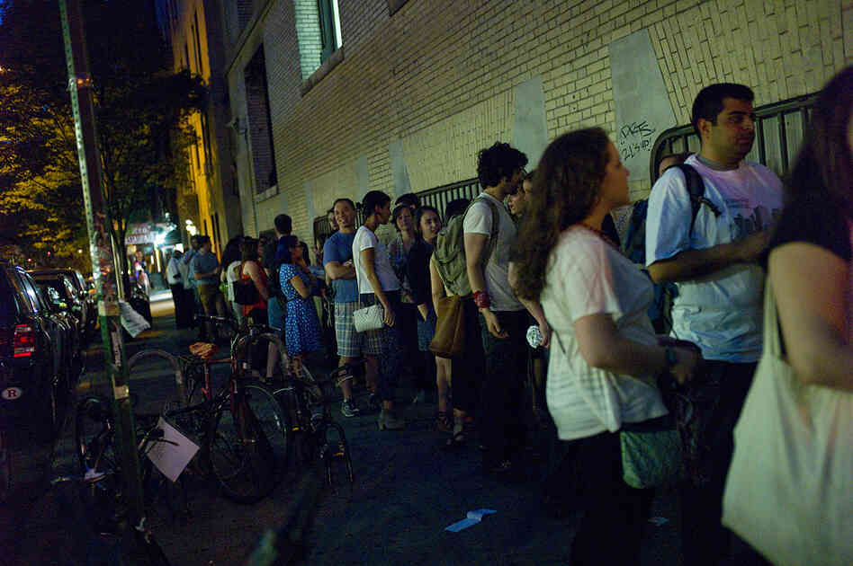 Fans gather outside Le Poisson Rouge in New York City for the Regina Spektor performance.