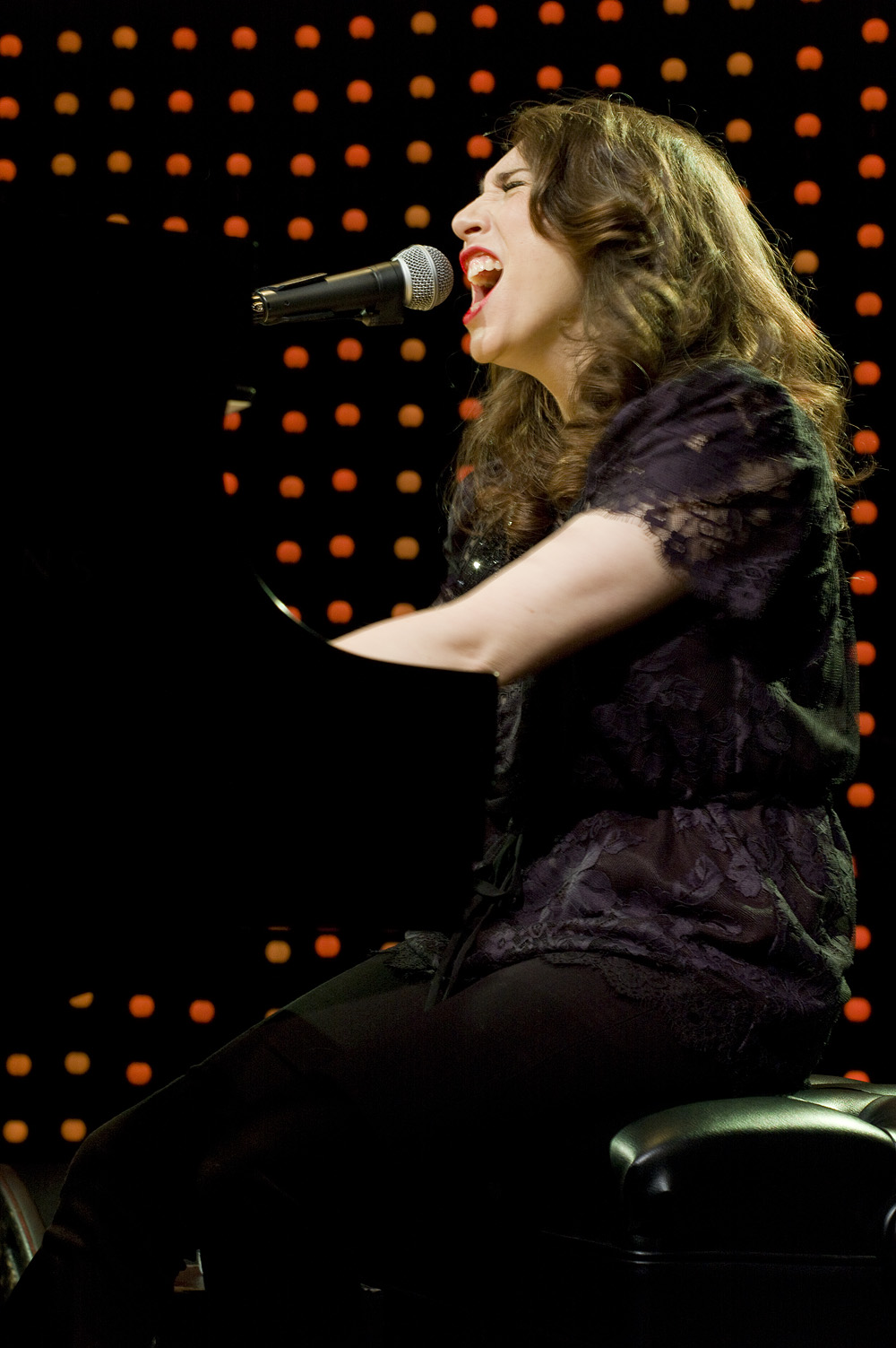 Regina Spektor, performing live at Le Poisson Rouge in New York City, May 31, 2012, only stepped away from the piano for two songs.