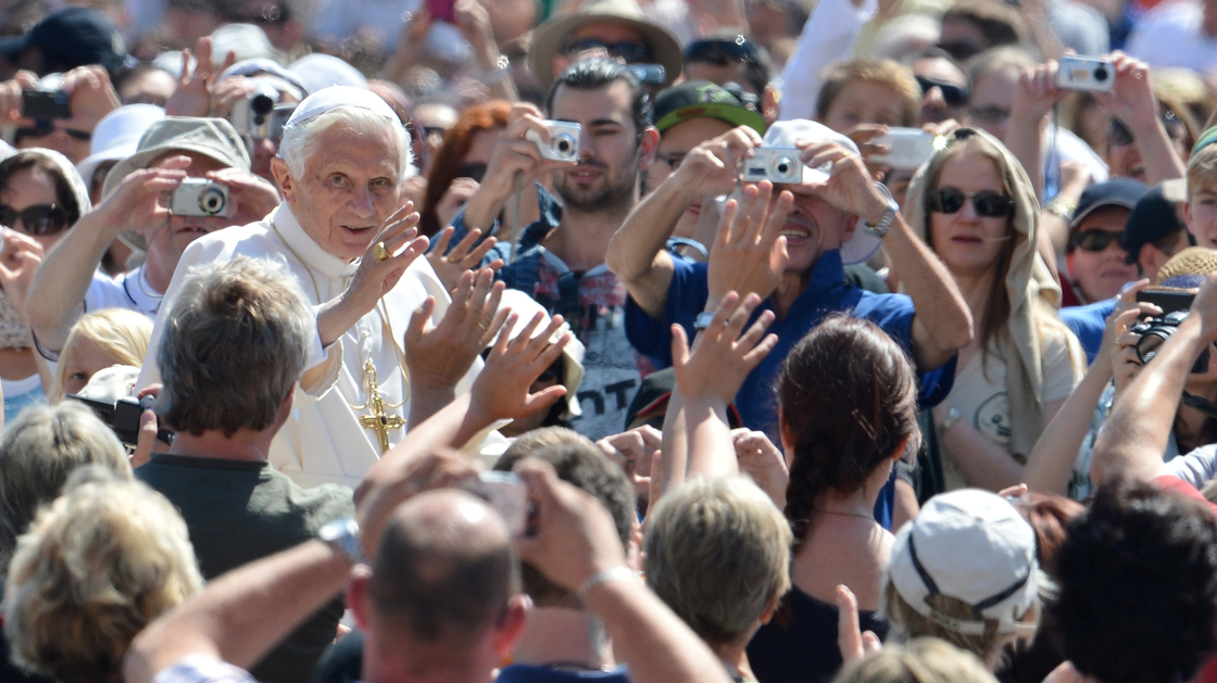 Pope Benedict XVI waves as he arrives for his weekly general audience on May 30 at St. Peter's Square at the Vatican.