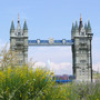 A model of London's Tower Bridge straddles a man-made river at the center of Spain's Parque Europa, a theme park replicas of the continent's most famous monuments.