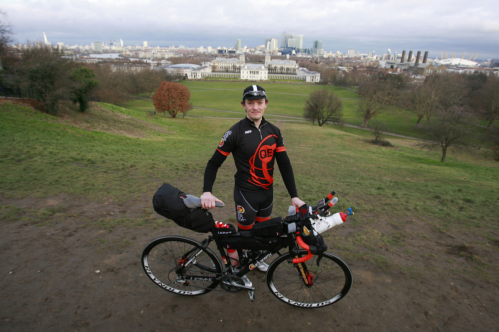 Mike Hall, 30, who hails from North Yorkshire, is one of nine cyclists competing in an epic unassisted race around the globe, beginning the challenge on February 18 from the Greenwich Meridian at the Royal Observatory in south-east London.