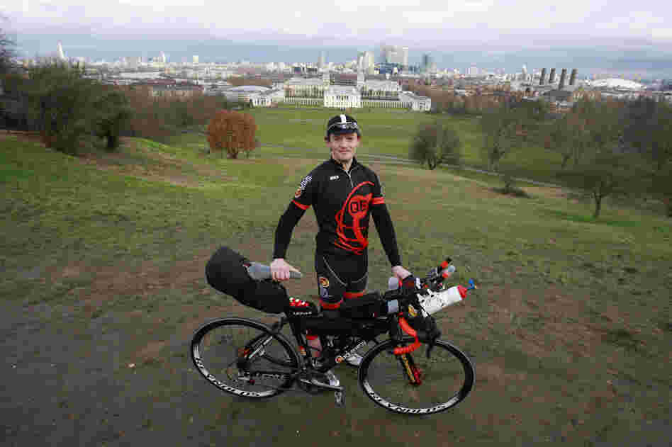 Mike Hall, 30, who hails from North Yorkshire, is one of nine cyclists competing in an epic unassisted race around the globe, beginning the challenge on February 18 from the Greenwich Meridian at the Royal Observatory in south-east London.