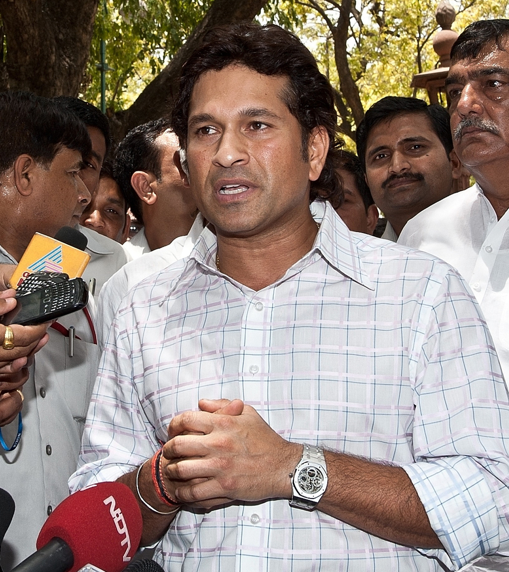 Indian cricketer Sachin Tendulkar after taking the oath of office today in New Delhi.