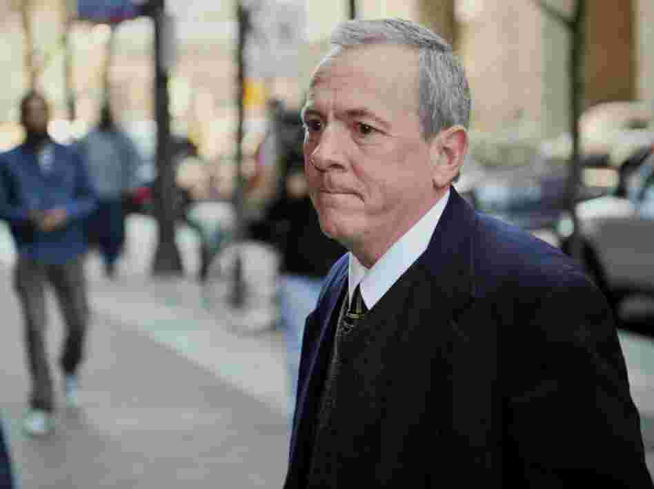 The Rev. James Brennan returns after a lunch break to Philadelphia Criminal Justice Center Mar. 26, 2012.