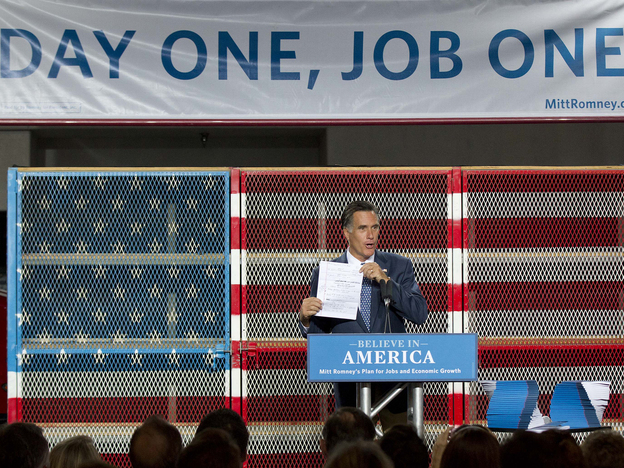 Mitt Romney talks about his plan for creating jobs at a 2011 campaign speech in Las Vegas.