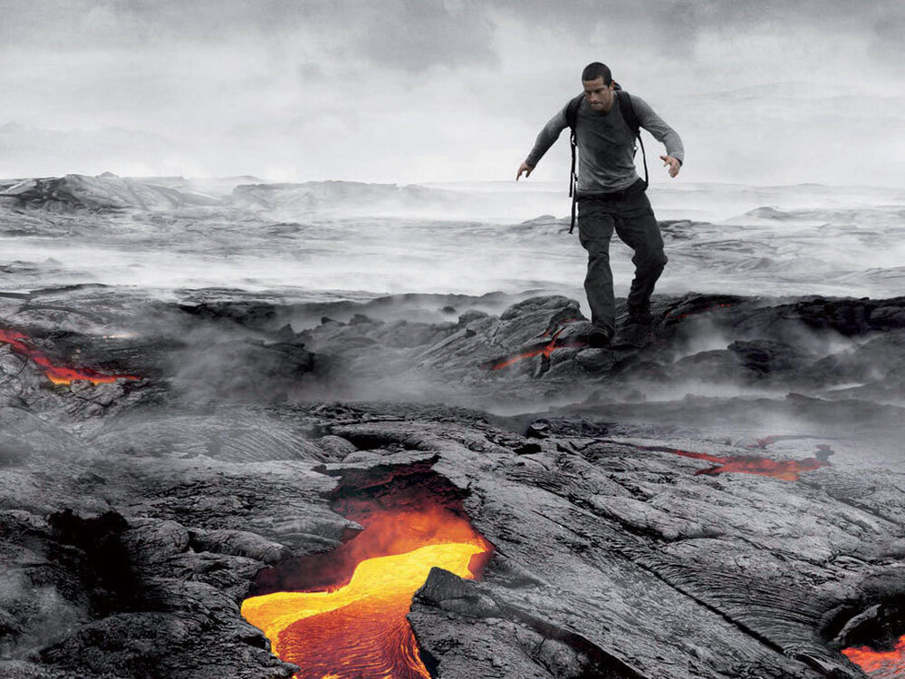 Bear Grylls shows off his wilderness survival skills in his TV series Man Vs. Wild on Discovery.