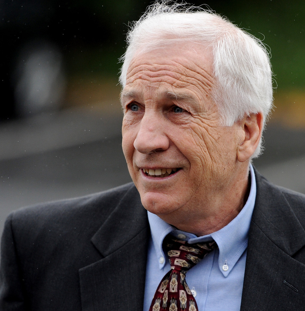 Former Penn State assistant football coach Jerry Sandusky as he arrived at a courthouse in Bellefonte, Pa., this morning.