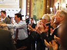 Wisconsin Gov. Scott Walker (center) is greeted by his Cabinet and staff Wednesday at the state Capitol in Madison, a day after defeating Milwaukee Mayor Tom Barrett in a recall election. Wisconsin Gov. Scott Walker (center) is greeted by his Cabinet and staff Wednesday at the state Capitol in Madison, a day after defeating Milwaukee Mayor Tom Barrett in a recall election.