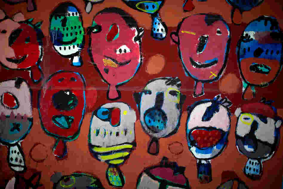 Colorful graffiti in on an underpass in Tunis that appeared after the Tunisian revolution in January 2011. 