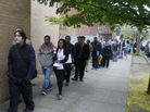 Job seekers lined up at a jobs fair in Portland, Ore., earlier this year. Job seekers lined up at a jobs fair in Portland, Ore., earlier this year.