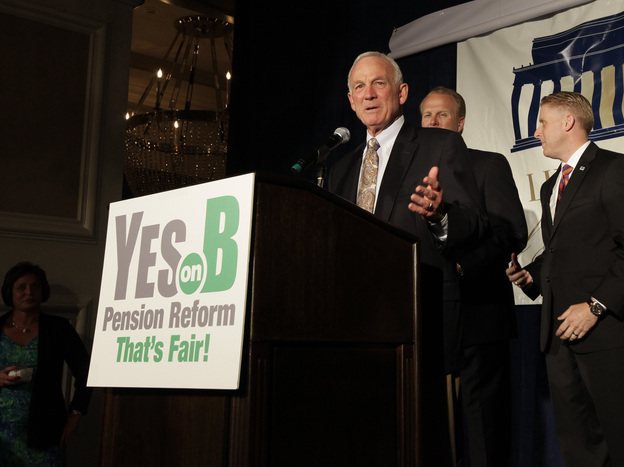 San Diego Mayor Jerry Sanders at a rally for supporters of Proposition B Tuesday, June 5, 2012.
