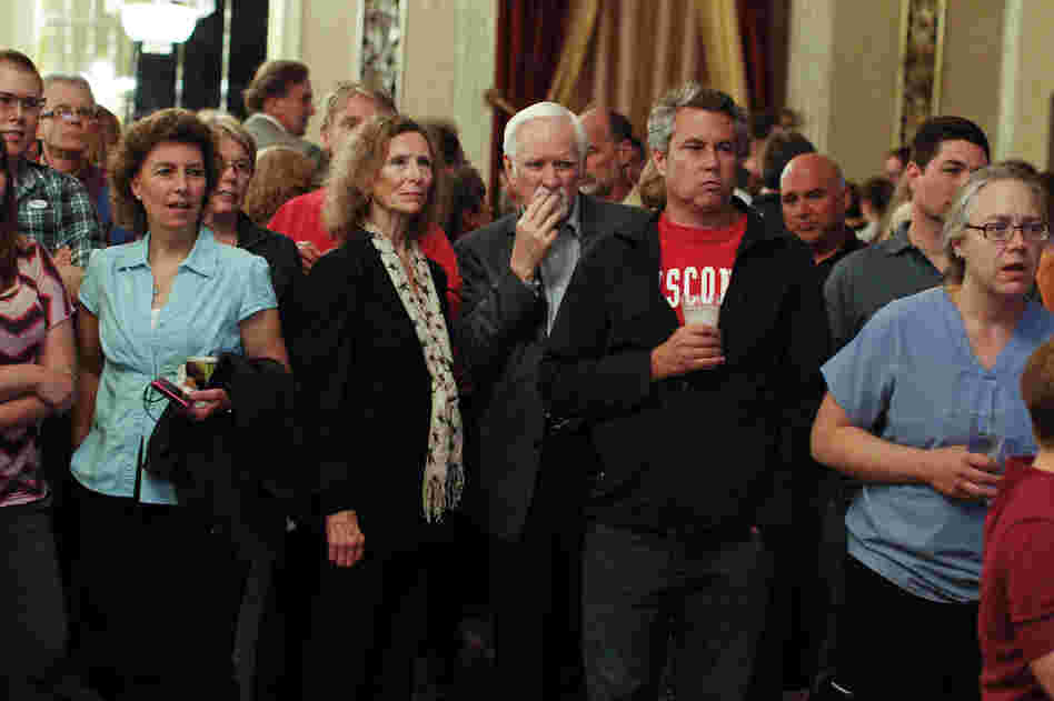 Barrett's supporters watch early election returns June 5, in Milwaukee.