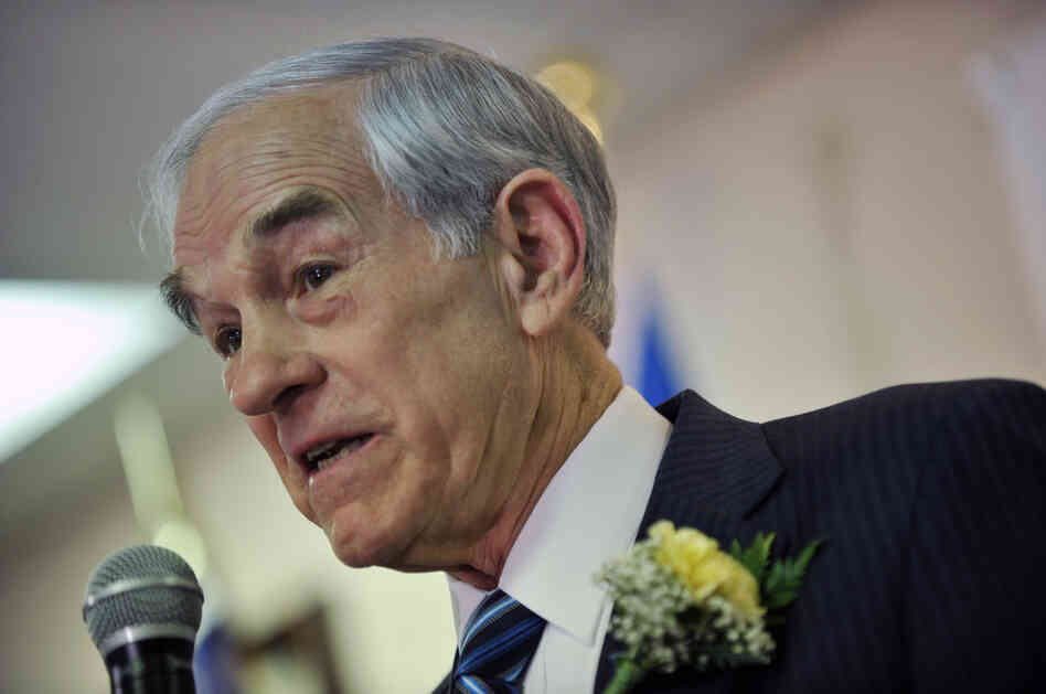 Republican presidential hopeful Ron Paul speaks in this February file photo during an event celebrating Filipino veterans at the Leatherneck Club in Las Vegas, Nevada.