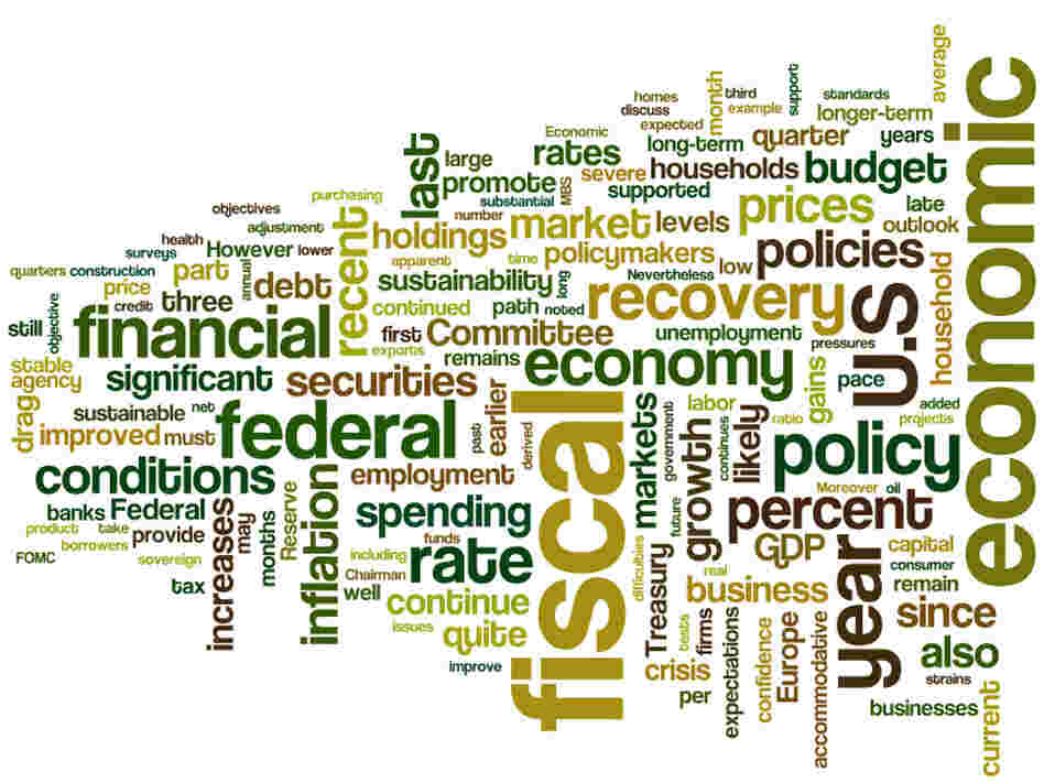 A word cloud of Federal Reserve Chairman Ben Bernanke's prepared testimony to the congressional Joint Economic Committee.