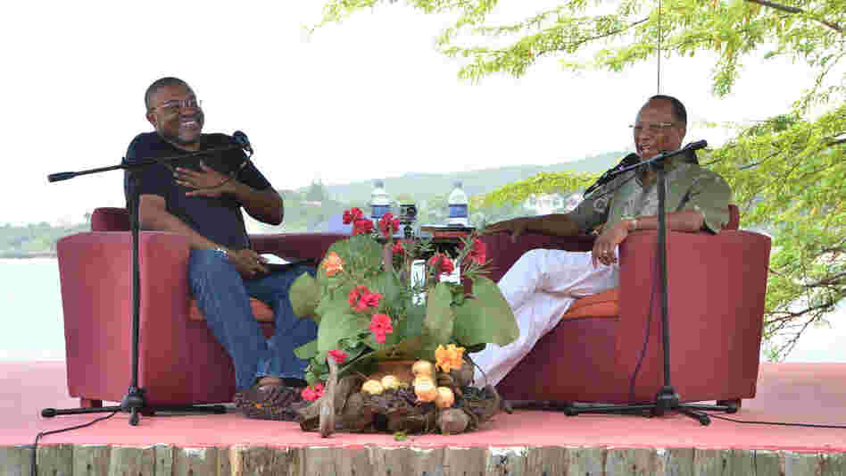 Calabash co-founder Kwame Dawes (left) facilitates a discussion with author and sociology scholar Orlando Patterson at this year's Calabash International Literary Festival in Treasure Beach, Jamaica.