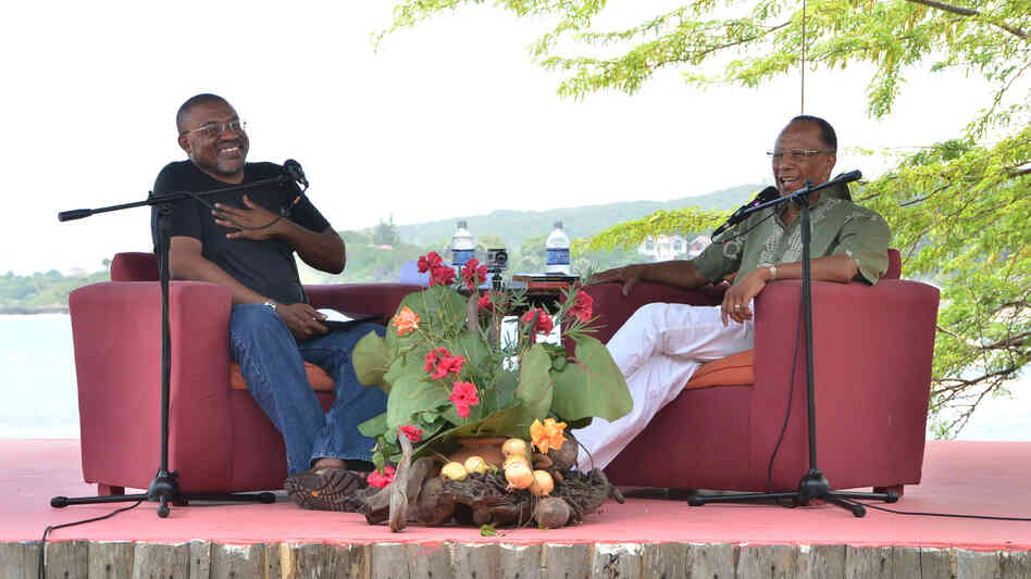 Calabash co-founder Kwame Dawes (left) facilitates a discussion with author and sociology scholar Orlando Patterson at this year's Calabash International Literary Festival in Treasure Beach, Jamaica.