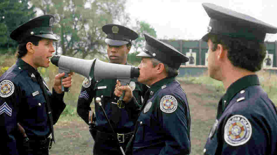Steve Guttenberg (left), Michael Winslow (center) and G.W. Bailey star in 1987's Police Academy 4: Citizens On Patrol, part of the film franchise launched by 1984's Police Academy. Steve Guttenberg (left), Michael Winslow (center) and G.W. Bailey star in 1987's Police Academy 4: Citizens On Patrol, part of the film franchise launched by 1984's Police Academy.