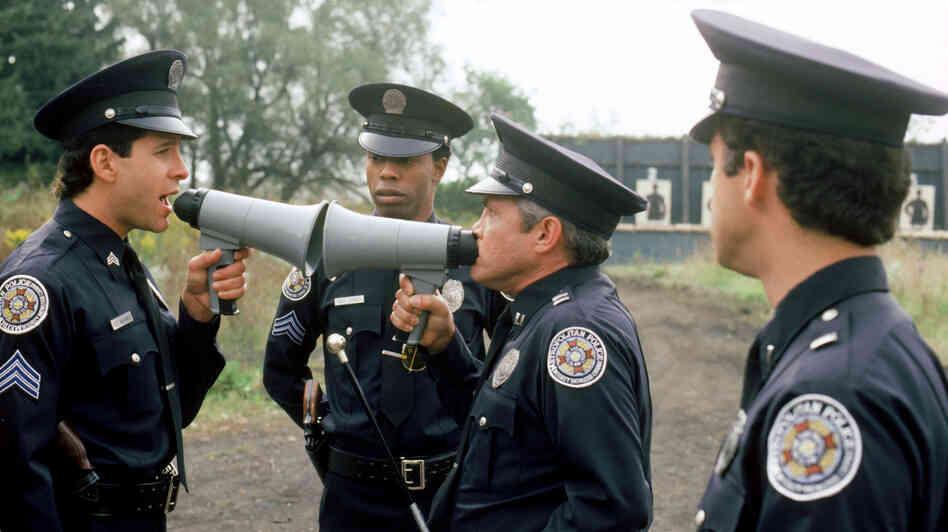 Steve Guttenberg (left), Michael Winslow (center) and G.W. Bailey star in 1987's Police Academy 4: Citizens On Patrol, part of the film franchise launched by 1984's Police Academy. Steve Guttenberg (left), Michael Winslow (center) and G.W. Bailey star in 1987's Police Academy 4: Citizens On Patrol, part of the film franchise launched by 1984's Police Academy.